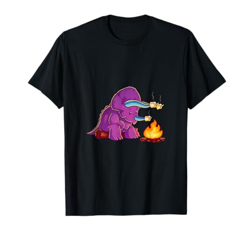 Lustiger Triceratops Camping Marshmallow Kinder Dinosaurier T-Shirt von Camping Dinosaur Designs for Kids
