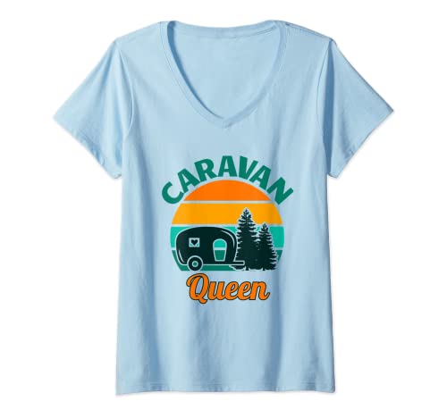 Damen Caravan Queen Camping Wohnwagen Zubehör Camper Frauen T-Shirt mit V-Ausschnitt Damen Caravan Queen Camping Wohnwagen Zubehör Camper Frauen T-Shirt mit V-Ausschnitt von Camping Geschenke Wohnwagen Zubehör Camper Frauen