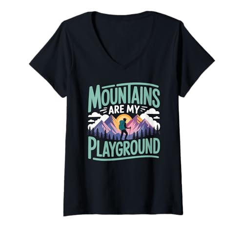 Damen Berge sind Mein Spielplatz Wandern Rucksackreisen Abenteuer T-Shirt mit V-Ausschnitt Damen Berge sind Mein Spielplatz Wandern Rucksackreisen Abenteuer T-Shirt mit V-Ausschnitt von Camping Hiking Forest Mountain Nature Outdoor Tees