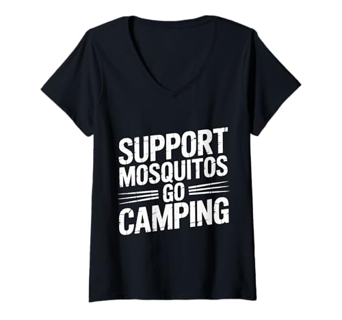 Damen Support Mosquitos Go Camping Camper Insektenkämpfe - T-Shirt mit V-Ausschnitt Damen Support Mosquitos Go Camping Camper Insektenkämpfe - T-Shirt mit V-Ausschnitt von Camping Juckreiz im Freien Wortspiele