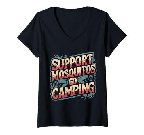 Damen Support Mosquitos Go Camping Camper Insektenkämpfe - T-Shirt mit V-Ausschnitt Damen Support Mosquitos Go Camping Camper Insektenkämpfe - T-Shirt mit V-Ausschnitt von Camping Juckreiz im Freien Wortspiele