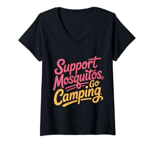 Damen Support Mosquitos Go Camping Camper Insektenkämpfe |- T-Shirt mit V-Ausschnitt Damen Support Mosquitos Go Camping Camper Insektenkämpfe |- T-Shirt mit V-Ausschnitt von Camping Juckreiz im Freien Wortspiele