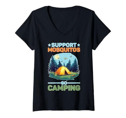 Damen Support Mosquitos Go Camping Camper Insektenkämpfe - T-Shirt mit V-Ausschnitt Damen Support Mosquitos Go Camping Camper Insektenkämpfe - T-Shirt mit V-Ausschnitt von Camping Juckreiz im Freien Wortspiele