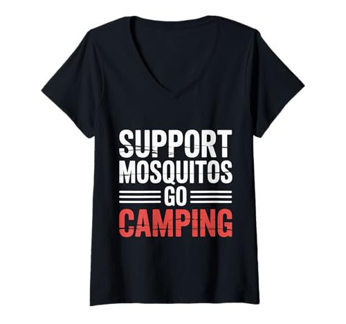Damen Support Mosquitos Go Camping Camper Insektenkämpfe |- T-Shirt mit V-Ausschnitt Damen Support Mosquitos Go Camping Camper Insektenkämpfe |- T-Shirt mit V-Ausschnitt von Camping Juckreiz im Freien Wortspiele