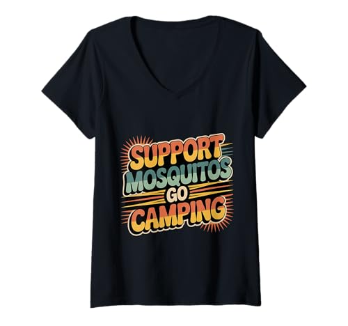 Damen Support Mosquitos Go Camping Camper Insektenkämpfe |- T-Shirt mit V-Ausschnitt Damen Support Mosquitos Go Camping Camper Insektenkämpfe |- T-Shirt mit V-Ausschnitt von Camping Juckreiz im Freien Wortspiele