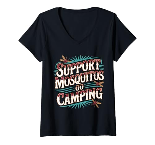 Damen Support Mosquitos Go Camping - T-Shirt mit V-Ausschnitt Damen Support Mosquitos Go Camping - T-Shirt mit V-Ausschnitt von Camping Juckreiz im Freien Wortspiele