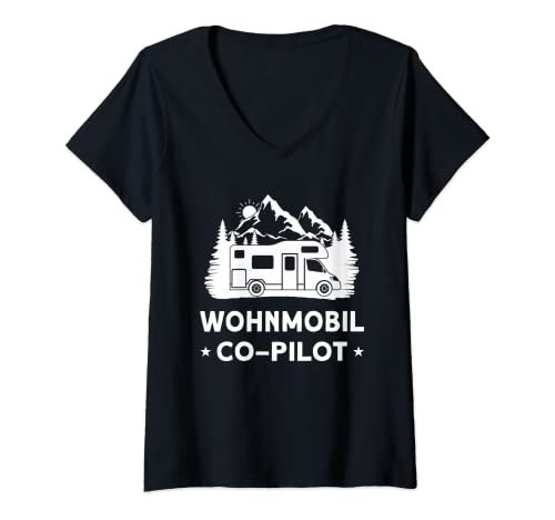 Damen Co-Pilot Camper Frauen Kinder Wohnmobil Zubehör Camping T-Shirt mit V-Ausschnitt von Camping Kinder Zubehör Wohnmobil Frauen Geschenk