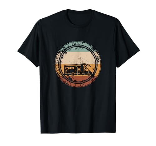Camping Camper Van Wohnmobil Vintage T-Shirt von eleventeez - Herren Unisex-Erwachsene Schwarz S Klassische Passform Kurzarm Rundhals-Ausschnitt Polyester 100% Vintage-Design Camping Retro T-Shirt von Camping Kleidung & Geschenke von eleventeez