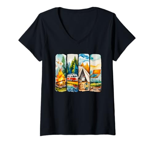 Damen Camping Squad Glamping-Modus Outdoor-Abenteuer Familienspaß T-Shirt mit V-Ausschnitt Damen Camping Squad Glamping-Modus Outdoor-Abenteuer Familienspaß T-Shirt mit V-Ausschnitt von Camping Mode Glamping Squad Camping Trips