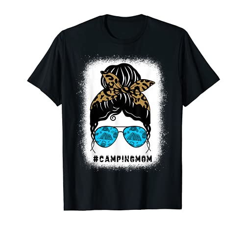 Gebleichtes Camping Mom Bandana Unordentlicher Dutt Haar Leben Camper Mama T-Shirt Gebleichtes Camping Mom Bandana Unordentlicher Dutt Haar Leben Camper Mama T-Shirt von Camping Mom Messy Bun Gifts Shop