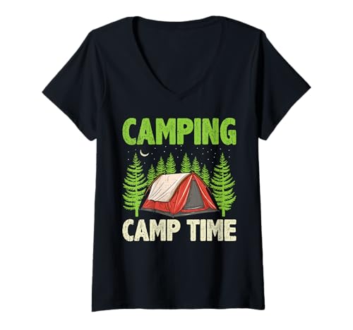Damen Camping - Lagerzeit T-Shirt mit V-Ausschnitt Damen Camping - Lagerzeit T-Shirt mit V-Ausschnitt von Camping Mood Apparel