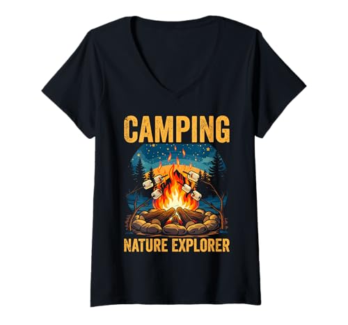 Damen Camping - Nature Explorer T-Shirt mit V-Ausschnitt Damen Camping - Nature Explorer T-Shirt mit V-Ausschnitt von Camping Mood Apparel