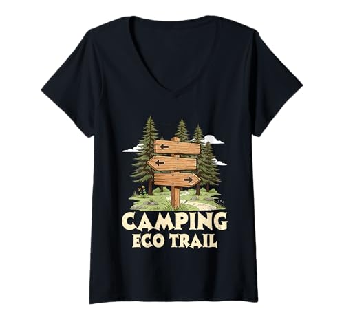 Damen Camping - Öko-Trail T-Shirt mit V-Ausschnitt von Camping Mood Apparel