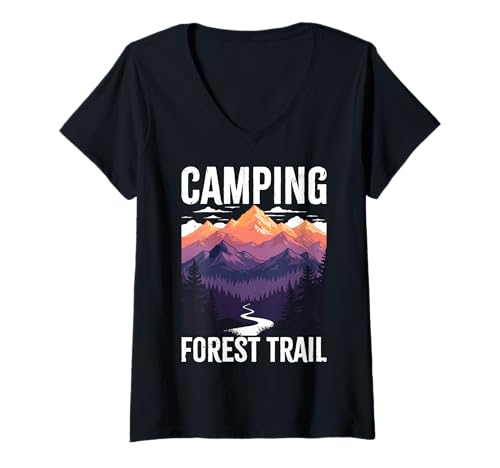 Damen Camping - Waldweg T-Shirt mit V-Ausschnitt Damen Camping - Waldweg T-Shirt mit V-Ausschnitt von Camping Mood Apparel