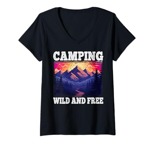 Damen Camping - Wild und kostenlos T-Shirt mit V-Ausschnitt Damen Camping - Wild und kostenlos T-Shirt mit V-Ausschnitt von Camping Mood Apparel