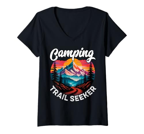 Damen Campingplatz - Trail Seeker T-Shirt mit V-Ausschnitt von Camping Mood Apparel
