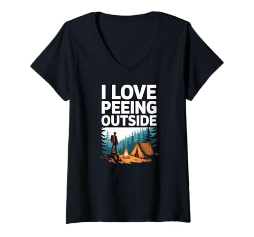 Damen Ich Liebe es, vor dem Lagerfeuerwald zu pinkeln T-Shirt mit V-Ausschnitt Damen Ich Liebe es, vor dem Lagerfeuerwald zu pinkeln T-Shirt mit V-Ausschnitt von Camping Outdoor Hiking Fun Wilderness
