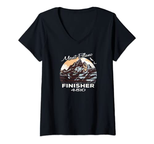 Damen Besteigung Mont Blanc I Finisher I Mont Blanc T-Shirt mit V-Ausschnitt Damen Besteigung Mont Blanc I Finisher I Mont Blanc T-Shirt mit V-Ausschnitt von Camping Wandern Bergsteiger Camper I Damen Herren