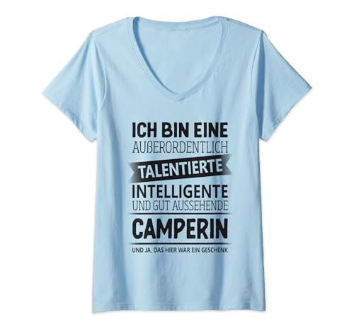 Damen Camping Camper Wohnmobil Camperin T-Shirt mit V-Ausschnitt von Camping Wohnmobil Zubehör Geschenke