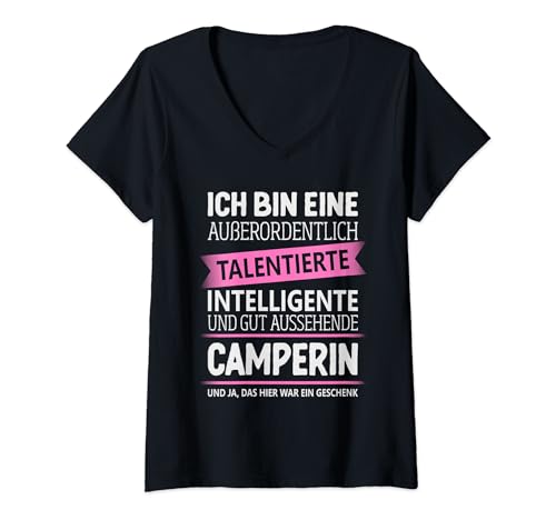 Damen Camping Camper Wohnmobil Camperin T-Shirt mit V-Ausschnitt von Camping Wohnmobil Zubehör Geschenke