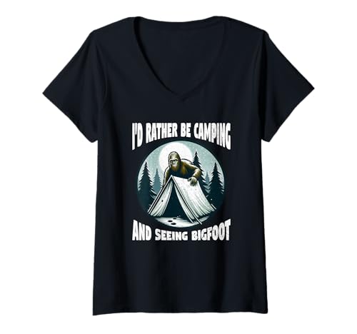 Damen Ich würde lieber campen und Bigfoot sehen T-Shirt mit V-Ausschnitt von Camping and Bigfoot Collection