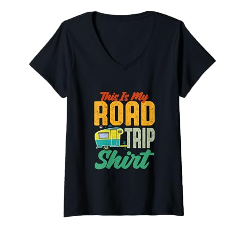 Damen Camping Pfadfinder Berg Wandern Road Trip Campers Abenteuer T-Shirt mit V-Ausschnitt Damen Camping Pfadfinder Berg Wandern Road Trip Campers Abenteuer T-Shirt mit V-Ausschnitt von Camping and Hiking Designs
