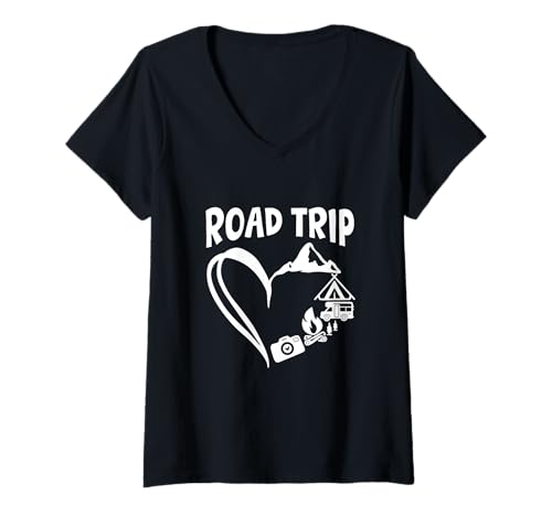 Damen Camping Pfadfinder Berg Wandern Road Trip Campers Abenteuer T-Shirt mit V-Ausschnitt Damen Camping Pfadfinder Berg Wandern Road Trip Campers Abenteuer T-Shirt mit V-Ausschnitt von Camping and Hiking Designs