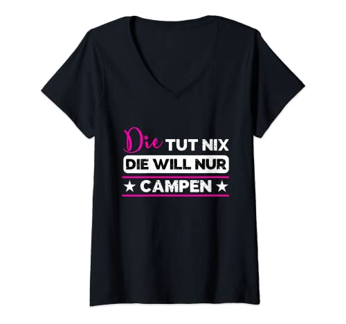 Damen Geschenk für Wohnmobilbesitzer Camperin und Camper T-Shirt mit V-Ausschnitt von Camping womo gadget für Wohnwagenbesitzer