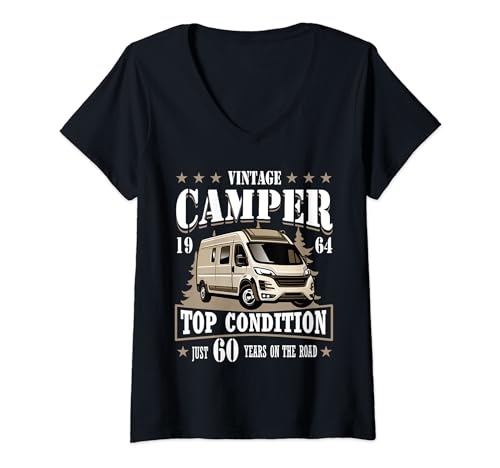 Damen 60. Geburtstag 1964 Wohnmobil wohnwagen camping fan Camping T-Shirt mit V-Ausschnitt von Campingbekleidung Zum 60. Geburtstag