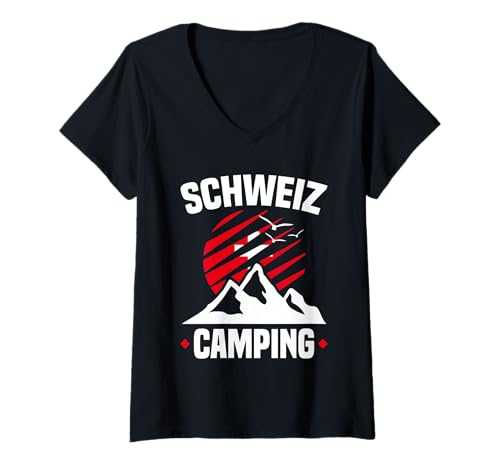 Damen Schweizer Souvenir Camping Gadgets Campingtouren Schweiz T-Shirt mit V-Ausschnitt von Campingtouren Schweiz & Schweizer Campingplätze