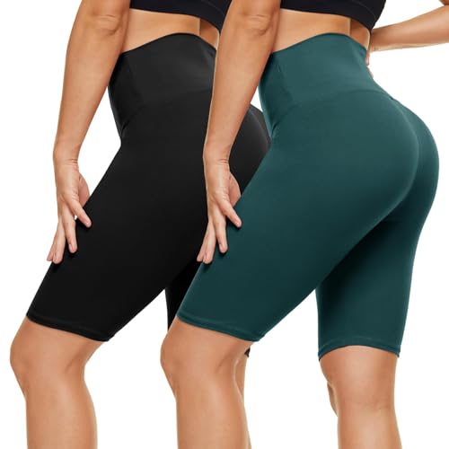 Campsnail 2er Pack Radlerhosen Damen Kurze Sporthose Sport Yoga Gym Biker Shorts Leggings Knielang High Waist Sommer Elastisch Blickdicht Schwarz & Dunkelgrün,L-XL von Campsnail