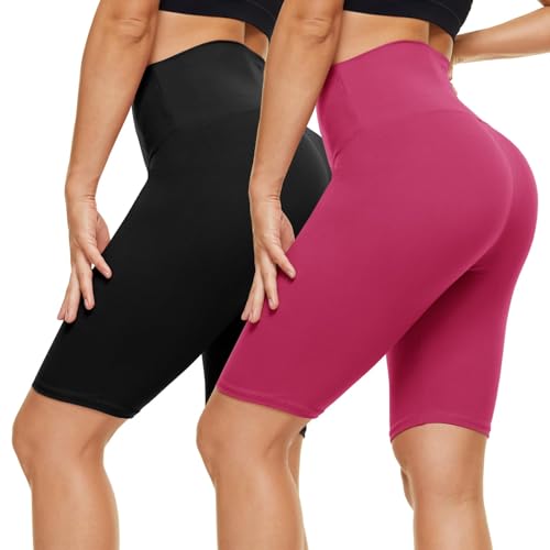 Campsnail 2er Pack Radlerhosen Damen Kurze Sporthose Sport Yoga Gym Biker Shorts Leggings Knielang High Waist Sommer Elastisch Blickdicht Schwarz & Rot,L-XL von Campsnail