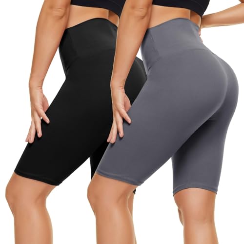 CAMPSNAIL 2er Pack Radlerhosen Damen Kurze Sporthose Sport Yoga Gym Biker Shorts Leggings Knielang High Waist Sommer Elastisch Blickdicht Schwarz & Dunkelgrau,XXL von CAMPSNAIL