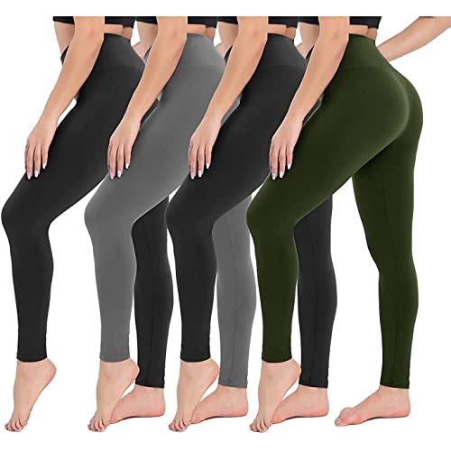 CAMPSNAIL Leggings Damen High Waist Blickdicht Leggings Weich Leggins Elastisch Sportleggins Lang Bauchweg Push Up Hose für Yoga Sport Gym(Schwarz/Schwarz/Dunkelgrau/grün, One Size(DE34-40)) von CAMPSNAIL