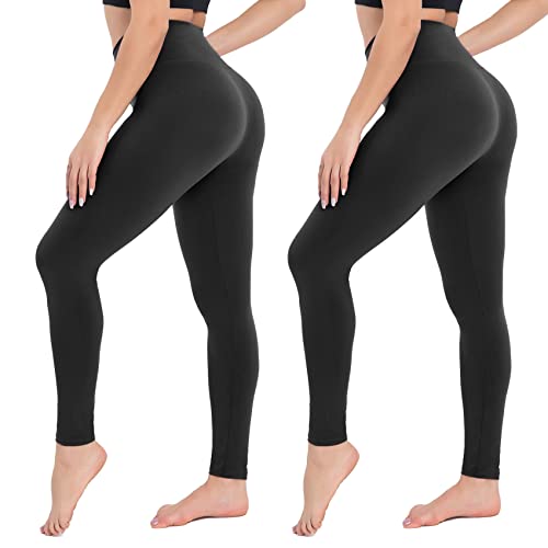 Campsnail Leggings Damen- High Waist Leggins Slim Fit Angenehm Weiche Elastische Blickdicht Sportleggings mit Bauchkontrolle(2er Pack- Schwarz, One Size(DE 34-40)) von Campsnail