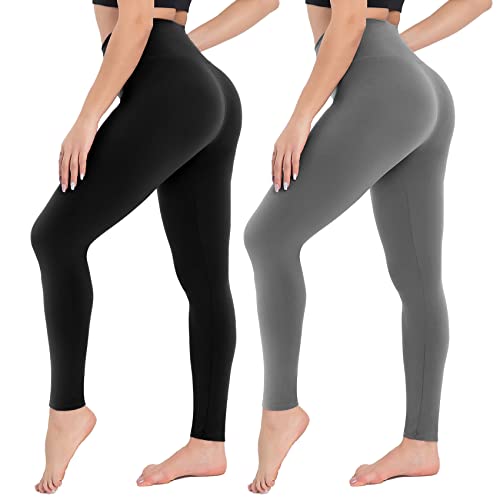 Campsnail Leggings Damen- High Waist Leggins Slim Fit Angenehm Weiche Elastische Blickdicht Sportleggings mit Bauchkontrolle(2er Pack- Schwarz& Dunkelgrau, One Size(DE 34-40)) von Campsnail