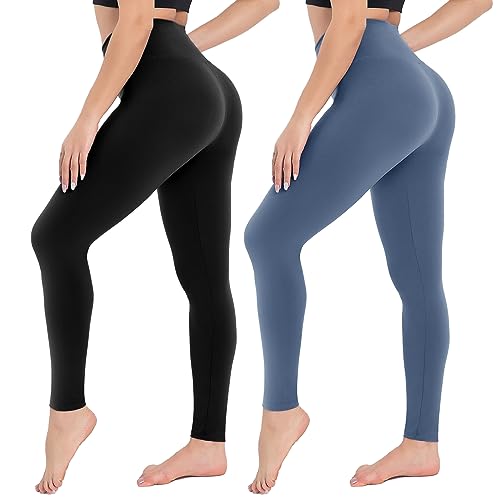 Campsnail Leggings Damen- High Waist Leggins Slim Fit Angenehm Weiche Elastische Blickdicht Sportleggings mit Bauchkontrolle(Schwarz&Morandi Blau, One Size,S/M(DE 34-40)) von Campsnail