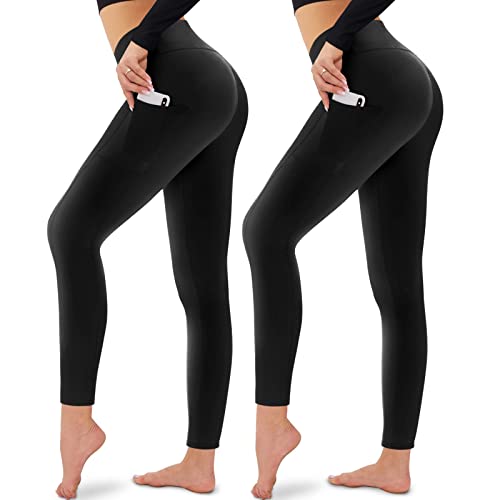 Campsnail Leggings für Damen Mit Taschen High Waist Blickdicht Leggins Schwarz Treggins Sportleggins Yogaleggings für Sport, Freizeit, Fitness(2 Tasche-Schwarz*2, One Size(34-40)) von Campsnail