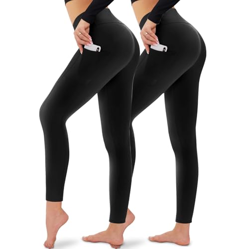 CAMPSNAIL 2er Pack Leggings Damen Schwarz High Waist Sport Leggins Blickdicht Sporthose für Gym Yoga(2er Pack- Schwarz-T,S-M) von CAMPSNAIL