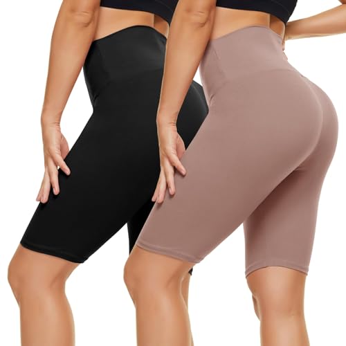 Campsnail 2er Pack Radlerhosen Damen Kurze Sporthose Sport Yoga Gym Biker Shorts Leggings Knielang High Waist Sommer Elastisch Blickdicht Schwarz & Rose,L-XL von Campsnail