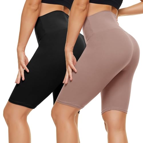 CAMPSNAIL 2er Pack Radlerhosen Damen Kurze Sporthose Sport Yoga Gym Biker Shorts Leggings Knielang High Waist Sommer Elastisch Blickdicht Schwarz & Rose,S-M von CAMPSNAIL