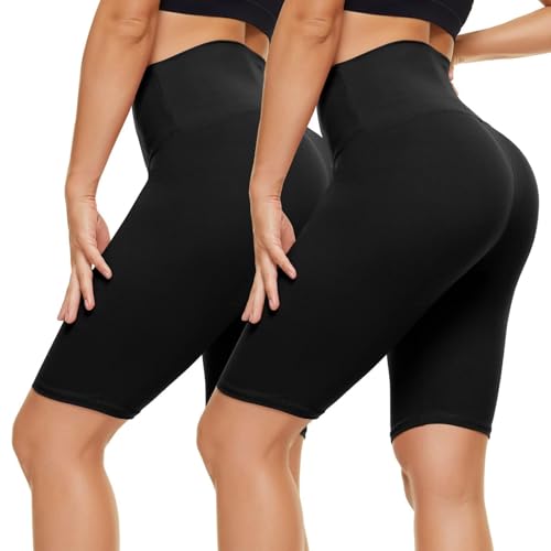 Campsnail 2er Pack Radlerhosen Damen High Waist Kurze Sporthose Sport Short Leggings Sommer Elastisch Blickdicht Schwarze, XXL von Campsnail