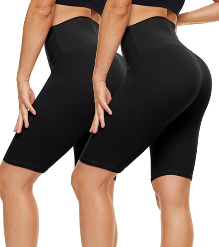 CAMPSNAIL 2er Pack Radlerhosen Damen High Waist Kurze Sporthose Sport Short Leggings Sommer Elastisch Blickdicht Schwarze, L-XL von CAMPSNAIL