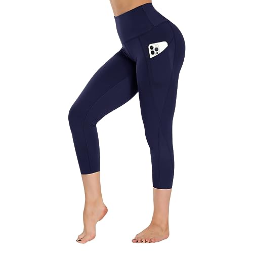 Campsnail Sport Leggings Damen mit Tasche High Waist Sporthose Blickdicht Yogahose Push Up Slim Fit Fitnesshose Laufhose für Gym Sport Yoga(Capri,Navy,M) von Campsnail