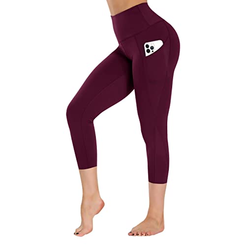 Campsnail Sport Leggings Damen mit Tasche High Waist Sporthose Blickdicht Yogahose Push Up Slim Fit Fitnesshose Laufhose für Gym Sport Yoga(Capri,Weinrot,S) von Campsnail