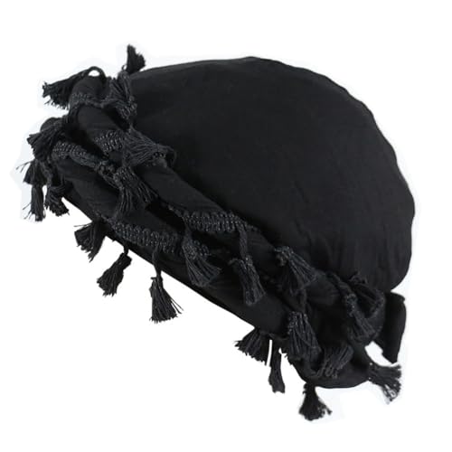 Verbesserter Halo-Turban für Herren und Damen, Satin-gefüttert, Durag-Kopfwickel, vorgebundene Quasten, Zopfmütze, Twist-Schlafhaube, Schwarz, Einheitsgr��e von Camptemp