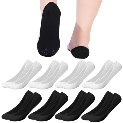 8 Paar Füßlinge Damen, Füßlinge Ballerina Socken mit Rutschfest Silikon, Unsichtbare Sneaker Socken Atmungsaktiv No Show Socken für Damen und Herren, 35-39 (Schwarz, Weiß) von Camptrip