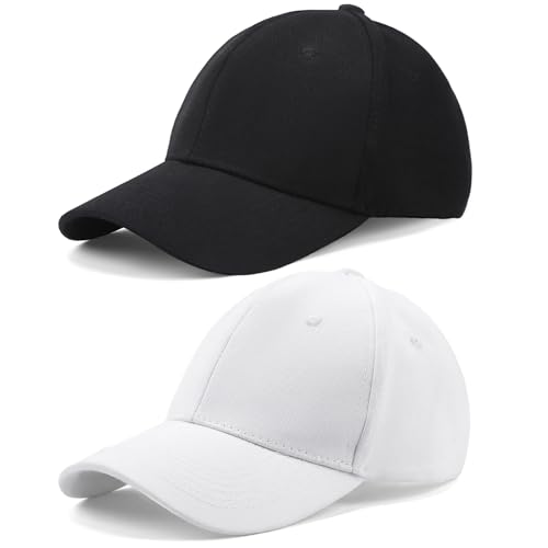 Camptrip 2 Stück Baseballkappe für Herren und Damen, Baseball Caps Basecap Herren Baseball Cap Herren Cappy Frauen Cap Damen Schwarz, 100% Baumwolle, Verstellbar (Baumwolle, Schwarz+Weiß) von Camptrip