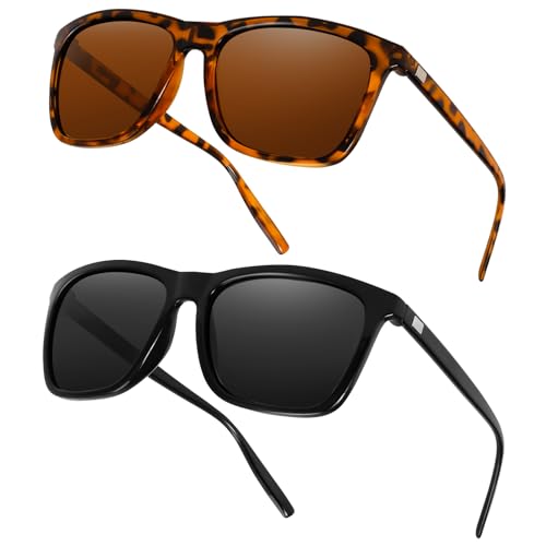 Camptrip 2 Stück Sonnenbrille Herren, Polarisiert Retro UV Schutz Schwarze Sonnenbrille, Sonnenbrille Herren Sunglasses Aesthetic, Sonnenbrille Damen Wird im Freien verwendet für Sonnenschut von Camptrip