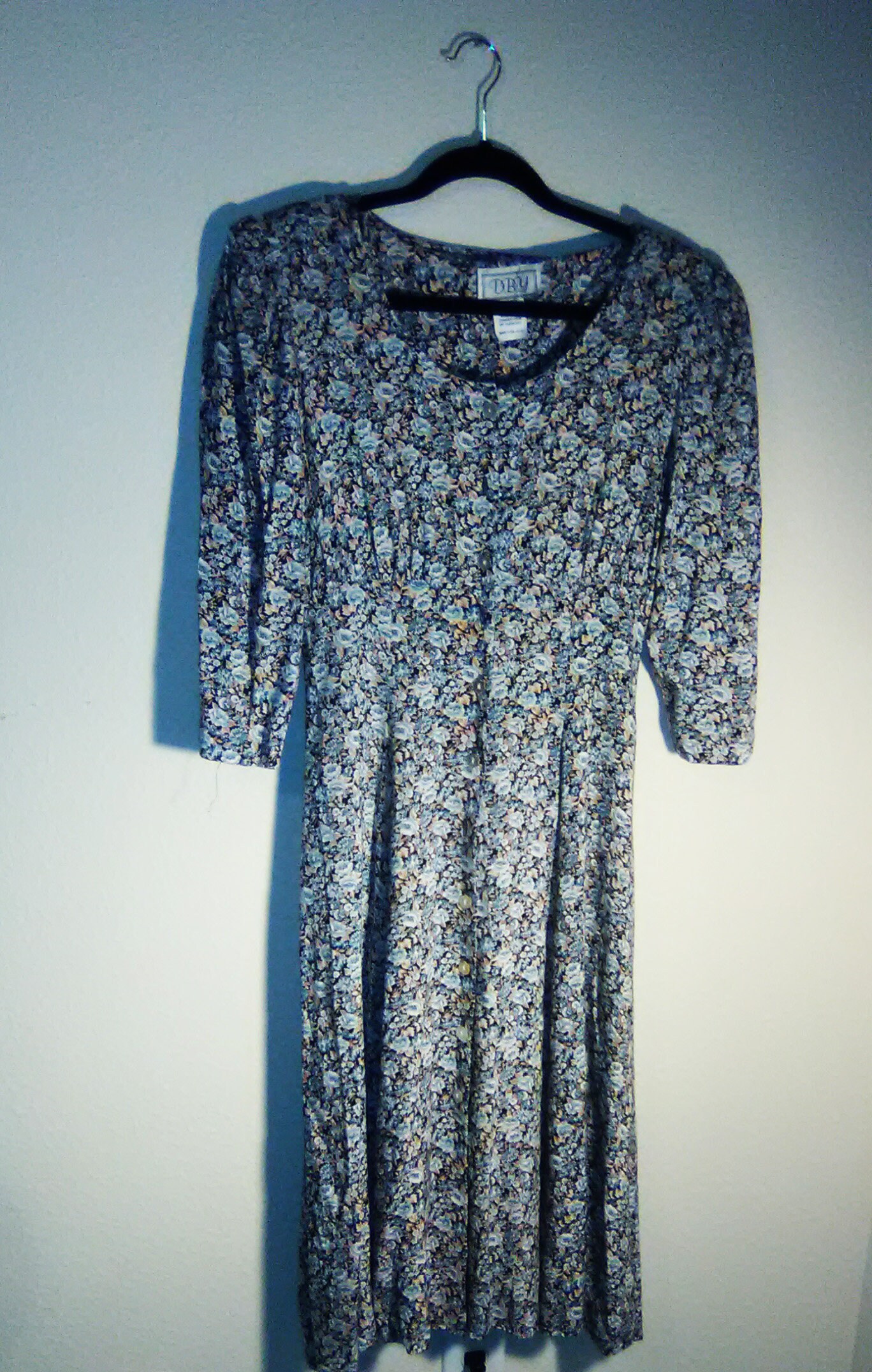 80Er Jahre Vintage Mittlere Blumen Blau/Braun Kleid Mit Cap Sleeve, Datum, Lässig, Süß 80Er Jahre Vintage Mittlere Blumen Blau/Braun Kleid Mit Cap Sleeve, Datum, Lässig, Süß von CamusAndThreads